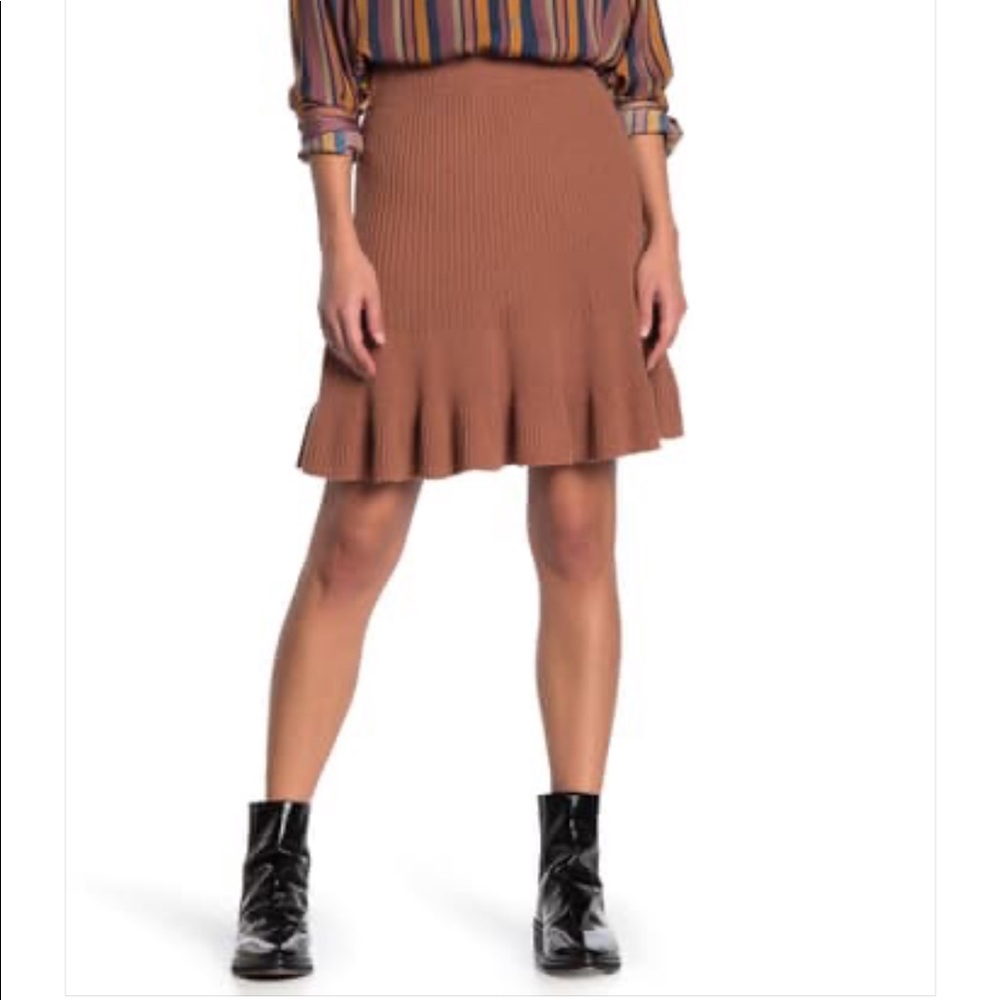 Free People Solid Gold Ribbed Sweater Mini Skirt